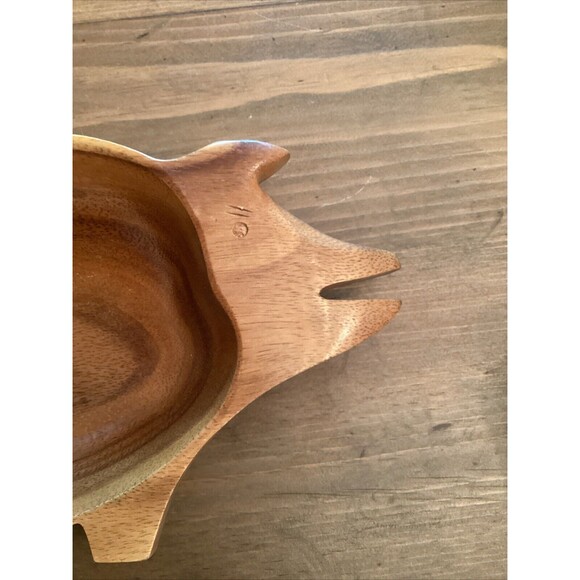 VINTAGE MONKEY POD WOOD PIG SHAPED BOWL  7” X 12” HAWAII FARMHOUSE RUSTIC - Picture 2 of 5